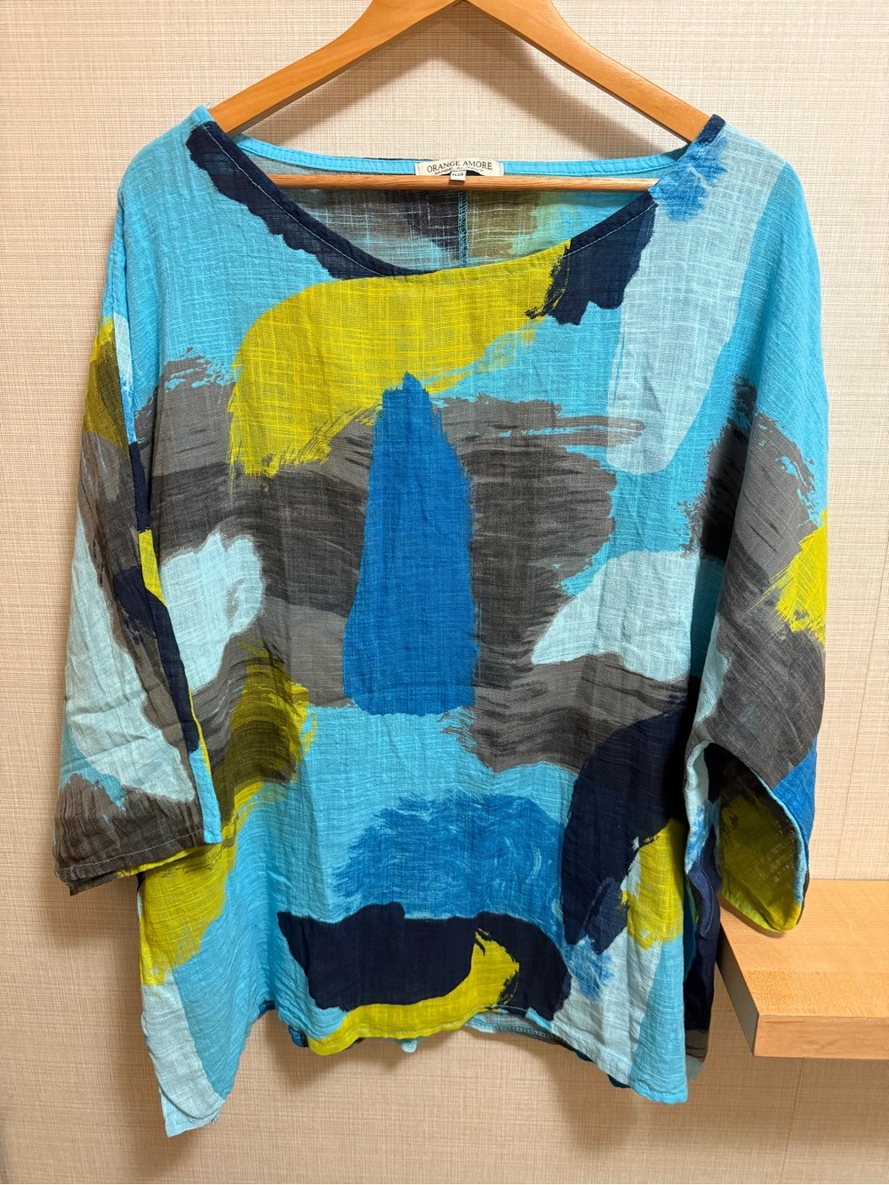 Orange Amore Made in Italy Plus Size Abstract Cotton Tunic Top Lagenlook Blue